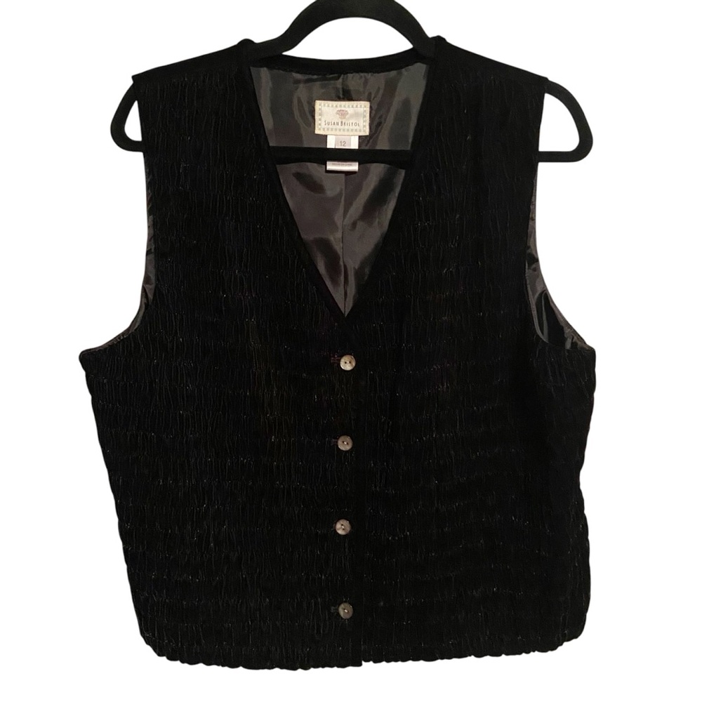 Vintage Susan Bristol Vest Womens Size 12 Black Velour Velvet Waistcoat Holiday